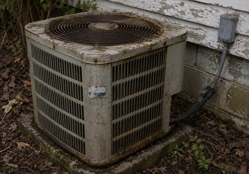 D&M broken outdoor air conditioning unit