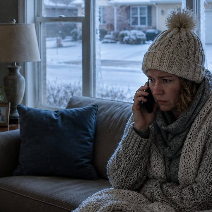 cold woman talking on the phone